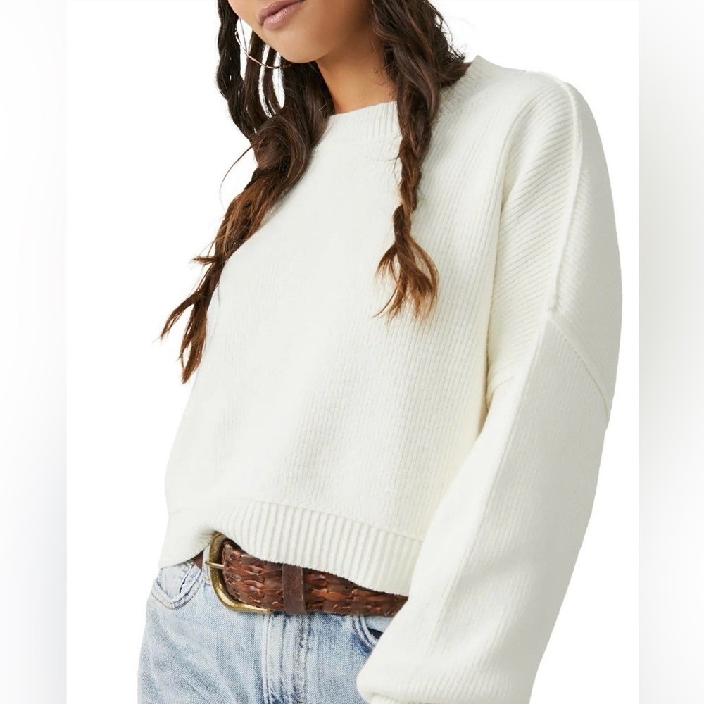FREE‎ PEOPLE EASY STREET CROP PULLOVER SWEATER Moonglow White Size Large NWOT